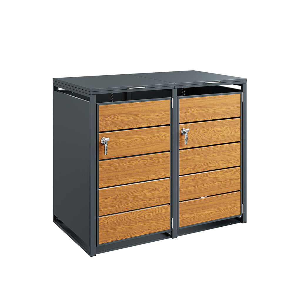 SoBuy OGS64-N, Double Wheelie Bin Storage Shed with Dual Locking Doors, Dark Gray, 134x80x116cm - view 1