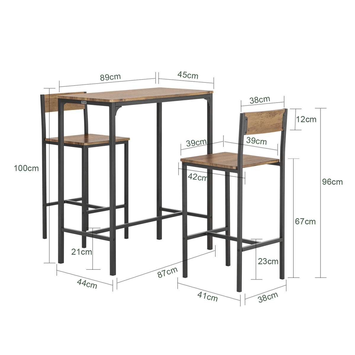 SoBuy OGT03-XL, Bar Set-1 Bar Table and 2 Stools, 3 Pieces Home Kitchen Breakfast Bar Set Furniture Dining Set, Brown