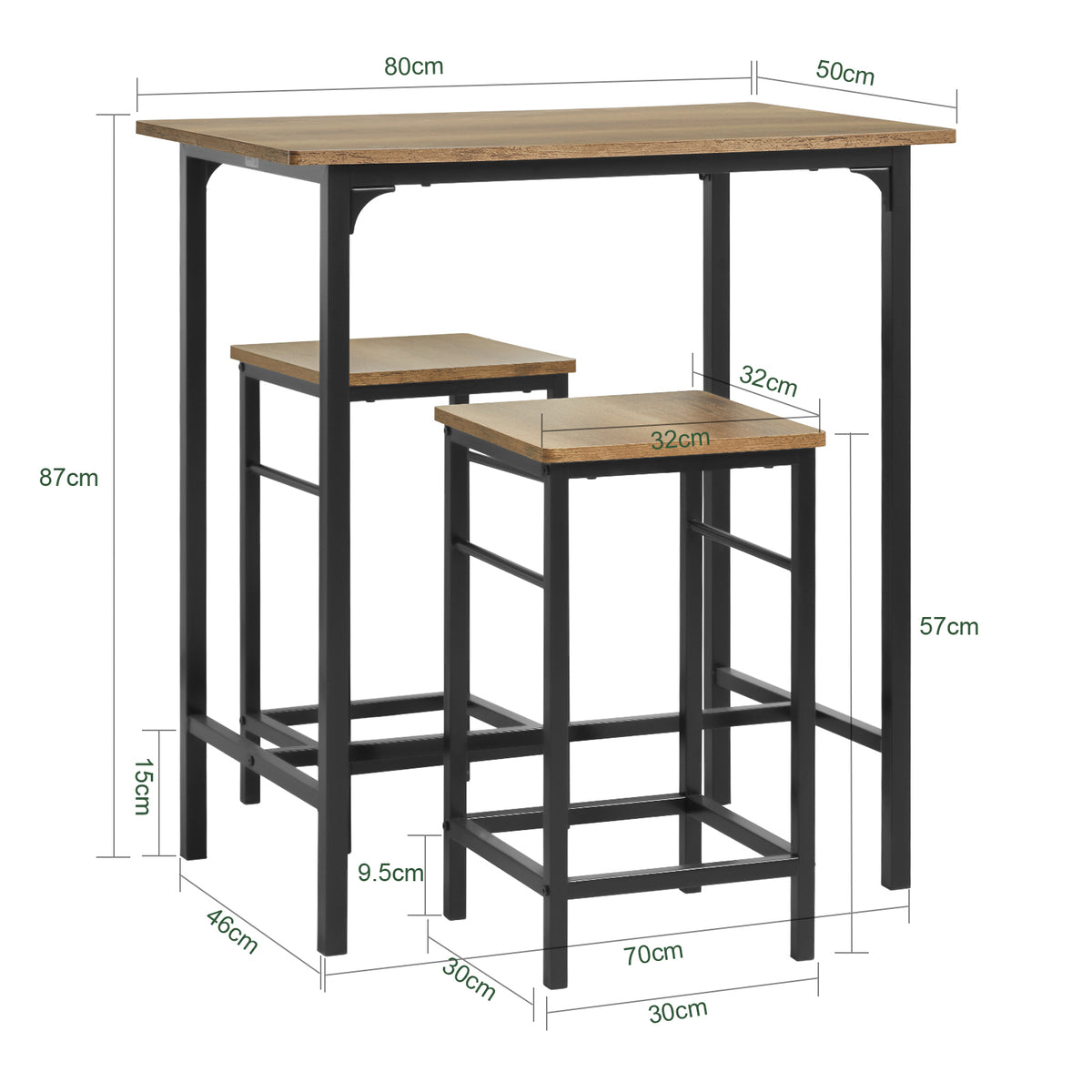 SoBuy OGT10-PF, Bar Set-1 Bar Table and 2 Stools, Home Kitchen Breakfast Bar Set Furniture Dining Set, Brown