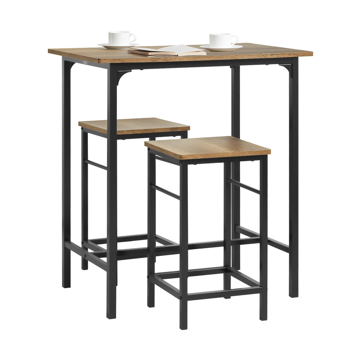SoBuy OGT10-PF, Bar Set-1 Bar Table and 2 Stools, Home Kitchen Breakfast Bar Set Furniture Dining Set, Brown