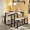 SoBuy OGT25-HN, Dining Set - Dining Table and 2 Benches, Modern Industrial Design 3 Pieces Dining Room Furniture, Brown