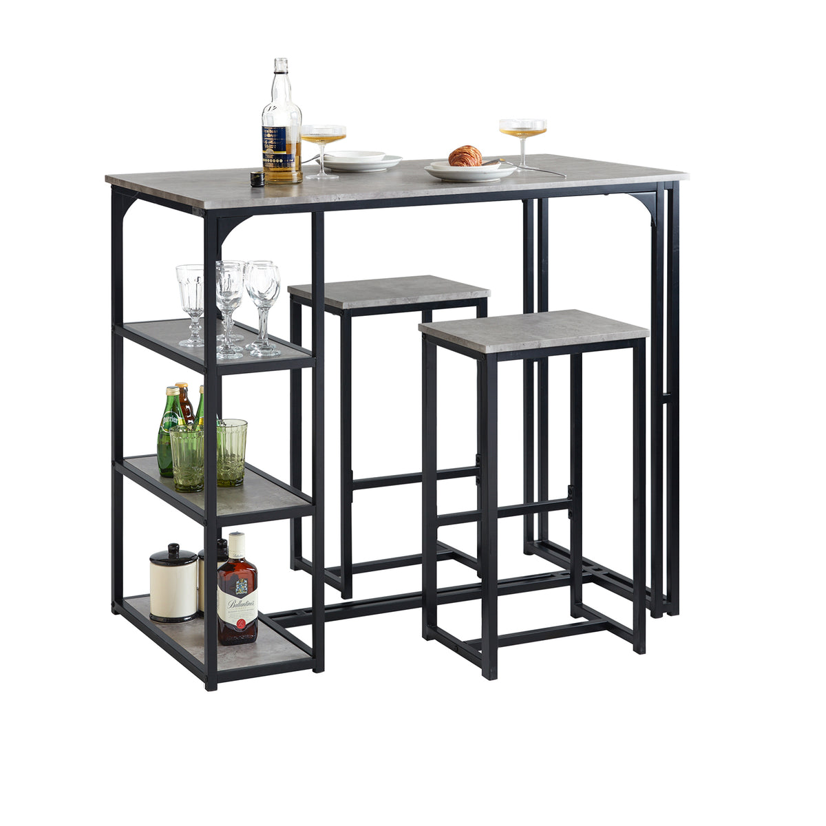 SoBuy OGT43-HG, 3 Pieces Home Kitchen Breakfast Bar Set Furniture Dining Set, Grey