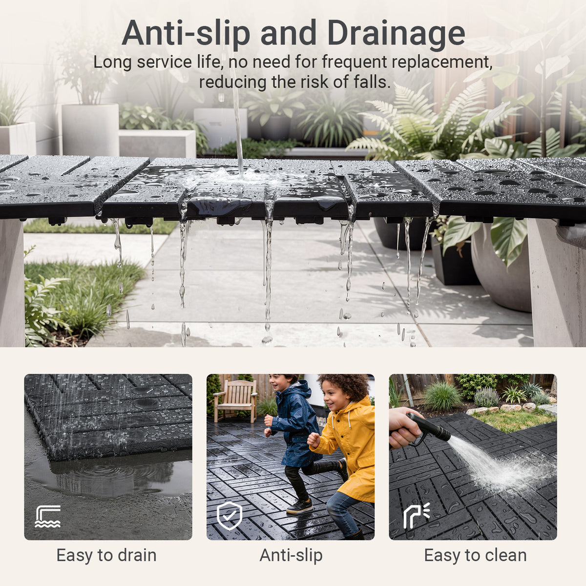 SoBuy SDA15-HG, Decking Tiles Outdoor 35 Pack, Interlocking Decking Boards, Garden Flooring Tiles, Waterproof Non Slip Outdoor Tiles for Balcony Patio Garden, Dark Grey 30.5x30.5x2 cm