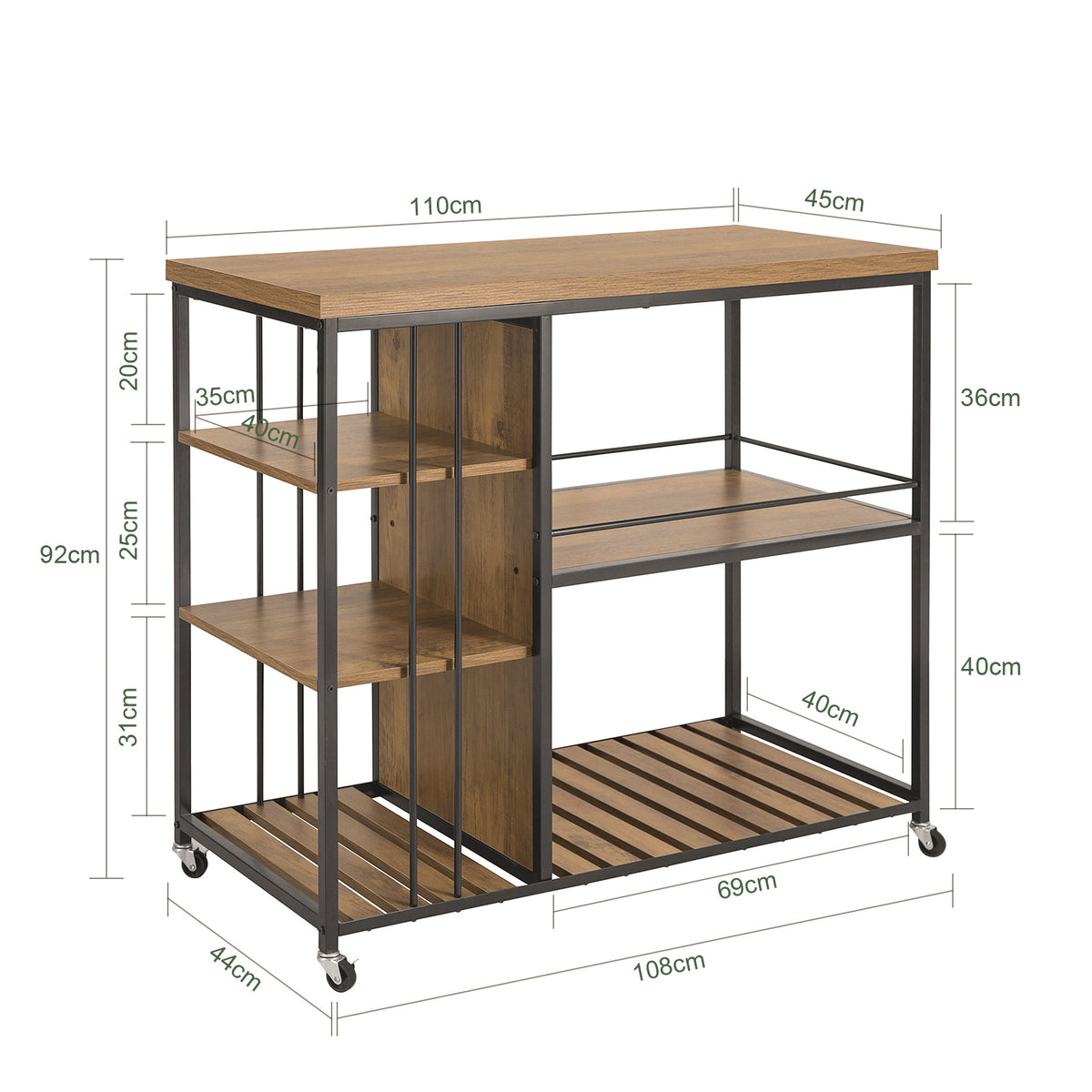 SoBuy SVW18-II-F, Serving Trolley Kitchen Trolley Cart Mobile Kitchen Shelf Kitchen Storage Trolley with 5 Shelves