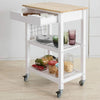 SoBuy FKW66-WN, Kitchen Storage Serving Trolley with Rubber Wood Top 1 Drawer 2 Shelves, White