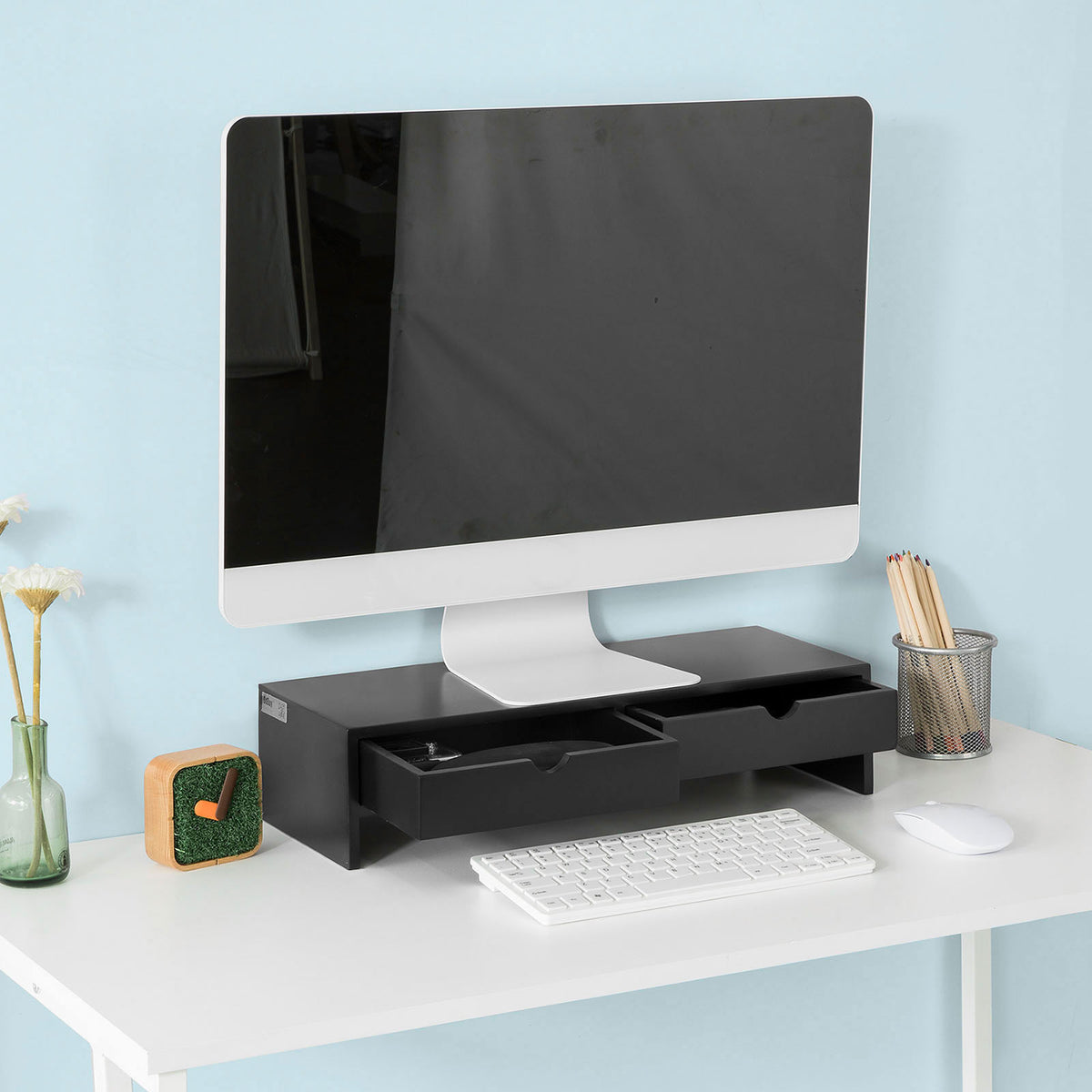 SoBuy BBF02-SCH, Monitor Stand Computer Screen Monitor Riser Desk Organizer, Black