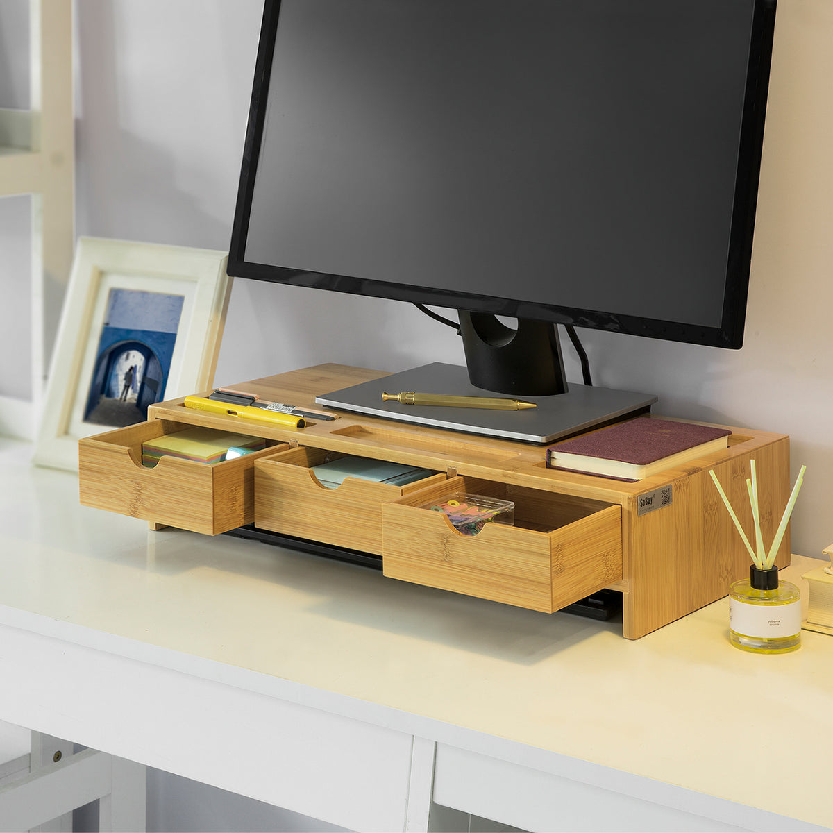 Pre-sale SoBuy BBF03-N, Bamboo Monitor Stand Computer Screen Monitor Riser Desk Organizer, Wood