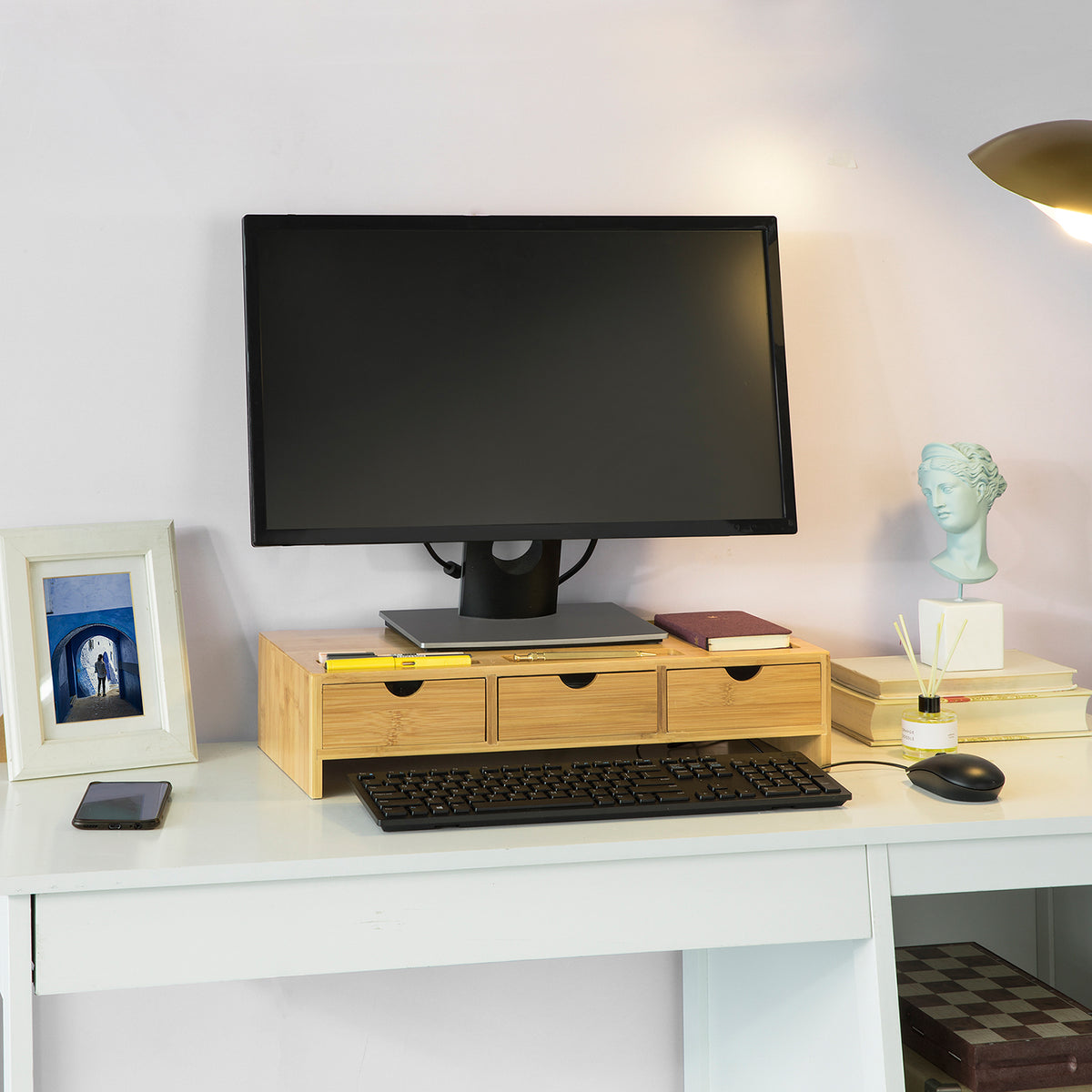 Pre-sale SoBuy BBF03-N, Bamboo Monitor Stand Computer Screen Monitor Riser Desk Organizer, Wood