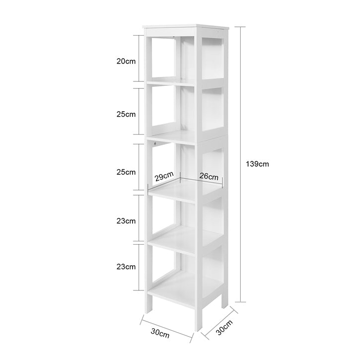SoBuy BZR14-W, White 5 Tiers Bathroom Shelf Bathroom Storage Shelf Cabinet Unit, White
