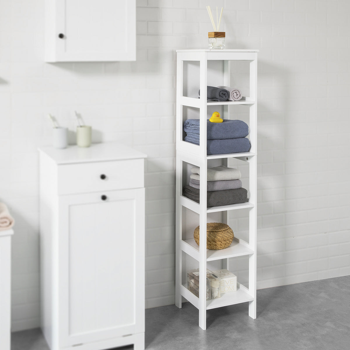SoBuy BZR14-W, White 5 Tiers Bathroom Shelf Bathroom Storage Shelf Cabinet Unit, White