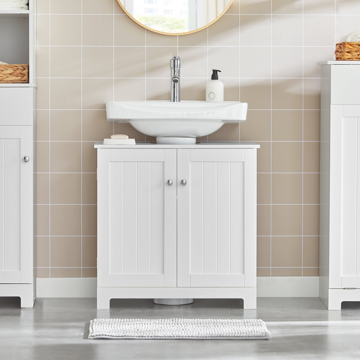 SoBuy BZR18-II-W, Under Sink Cabinet Bathroom Vanity Unit, Suitable for Pedestal Sinks, White