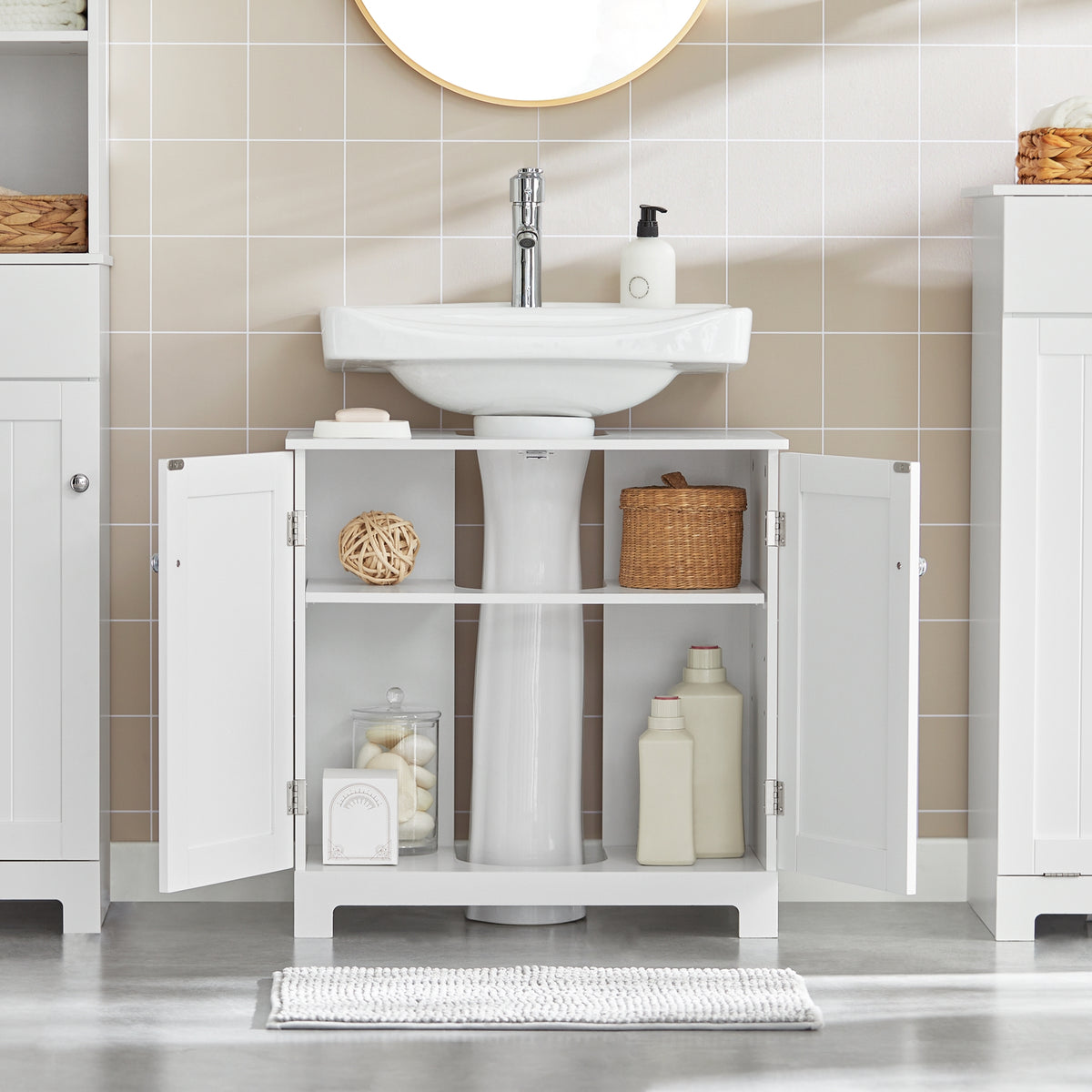 SoBuy BZR18-II-W, Under Sink Cabinet Bathroom Vanity Unit, Suitable for Pedestal Sinks, White