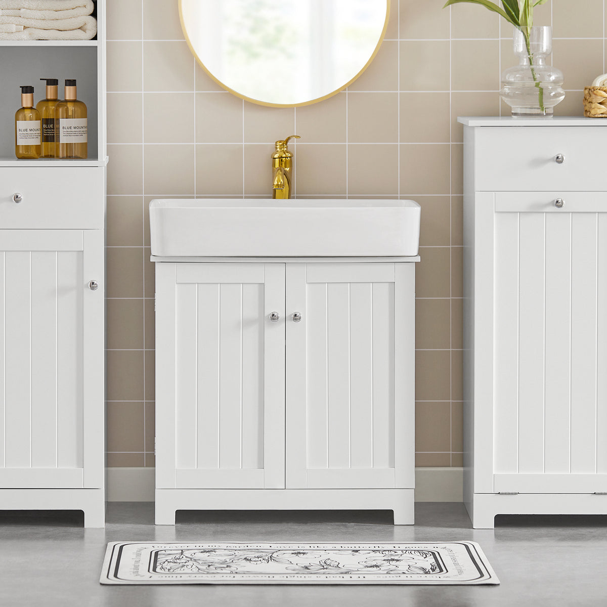 SoBuy BZR18-W, White Under Sink Bathroom Storage Cabinet with Doors, White