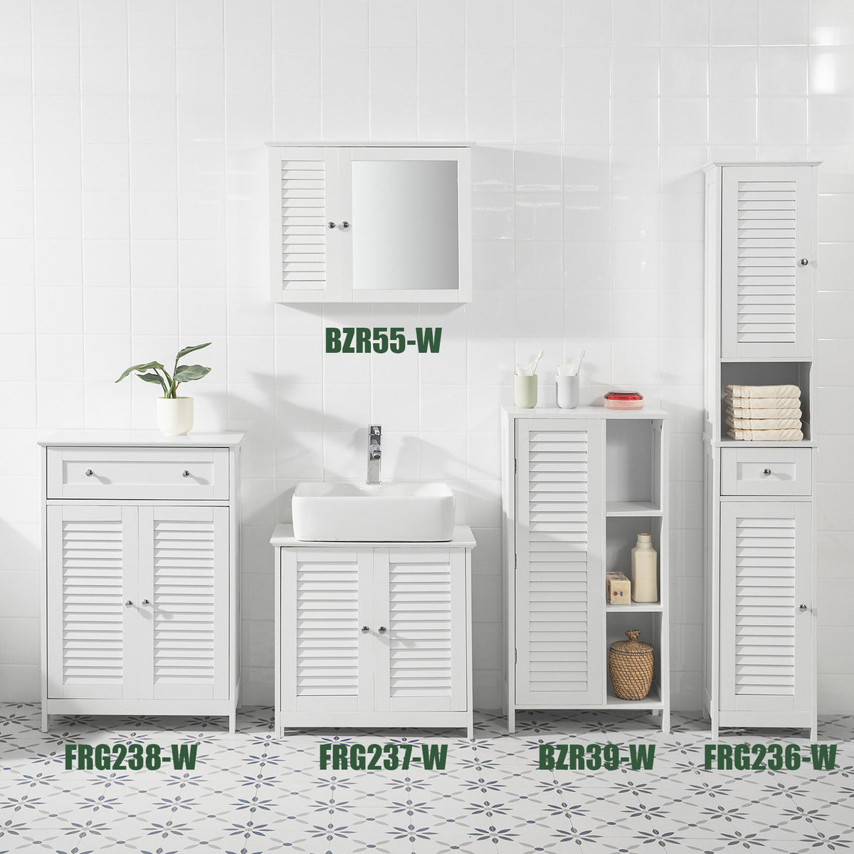 SoBuy BZR39-W, Bathroom Storage Cabinet Cupboard with 3 Shelves and 1 Shutter Door, White
