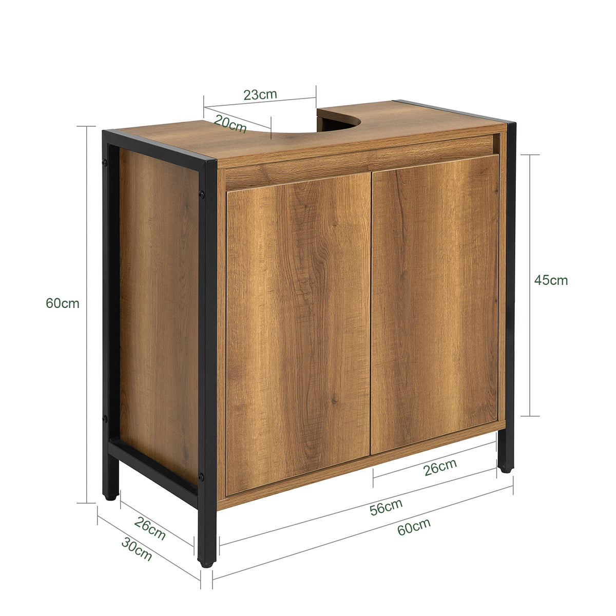 SoBuy BZR63-PF, Under Sink Bathroom Cabinet Slim Bathroom Storage Unit with 2 Doors & Shelf, Freestanding Bathroom Sink Cabinet for Small Bathrooms & Guest Toilets 60x60x30 cm