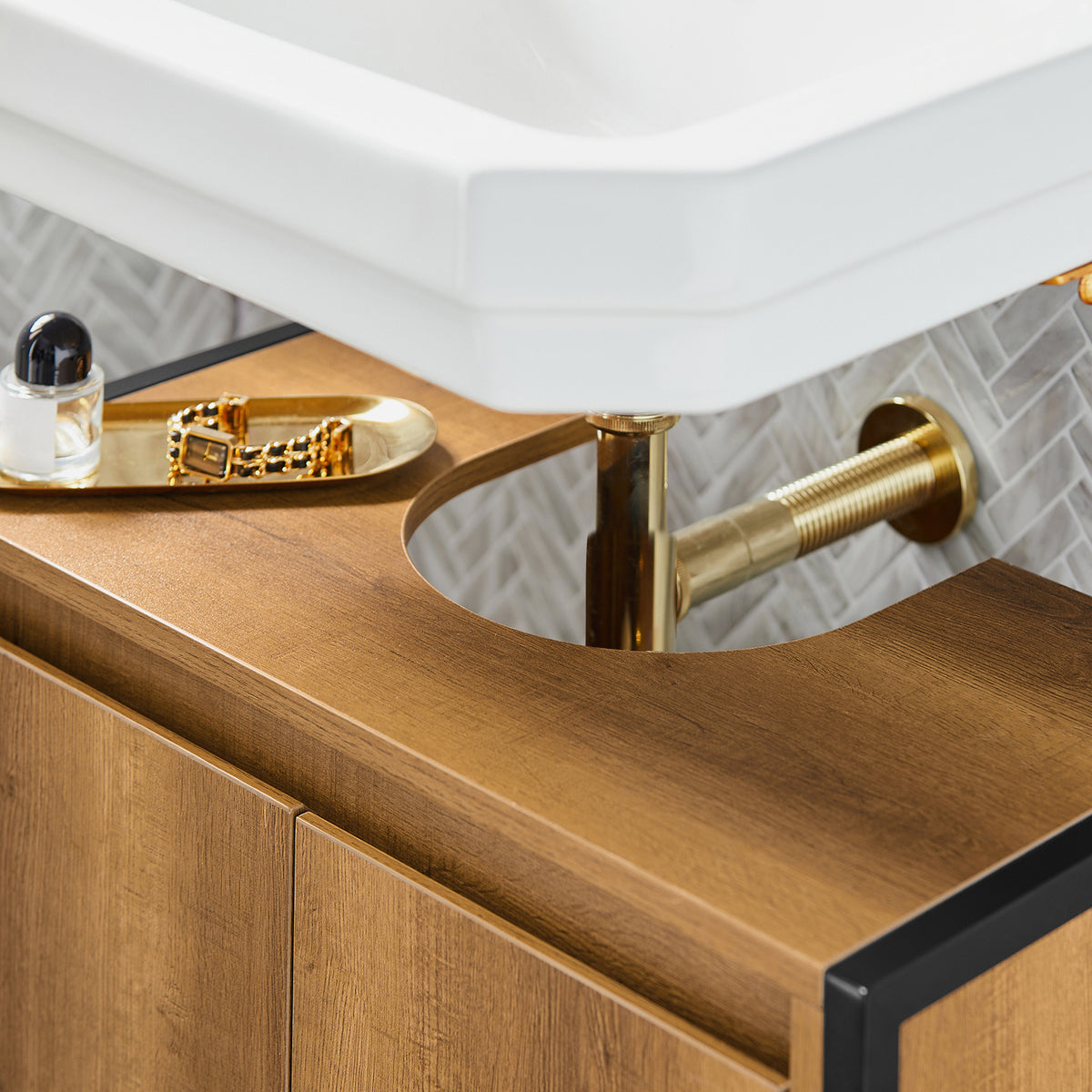 SoBuy BZR63-PF, Under Sink Bathroom Cabinet Slim Bathroom Storage Unit with 2 Doors & Shelf, Freestanding Bathroom Sink Cabinet for Small Bathrooms & Guest Toilets 60x60x30 cm