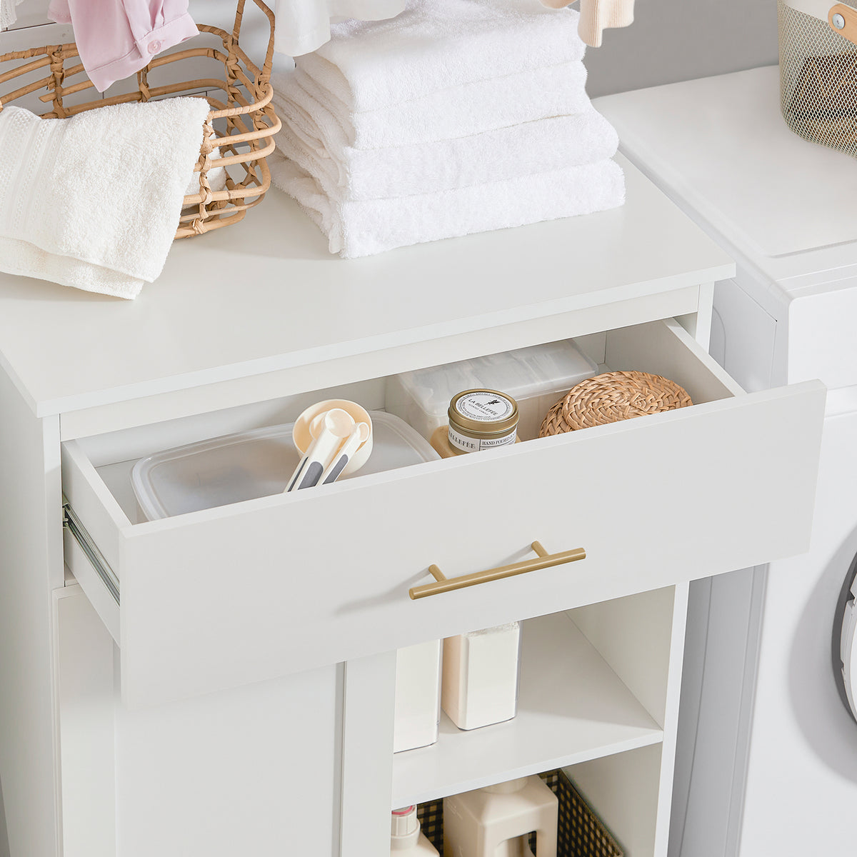 SoBuy BZR66-W, Laundry Basket Laundry Cabinet Bathroom Cabinet Storage Cabinet, White