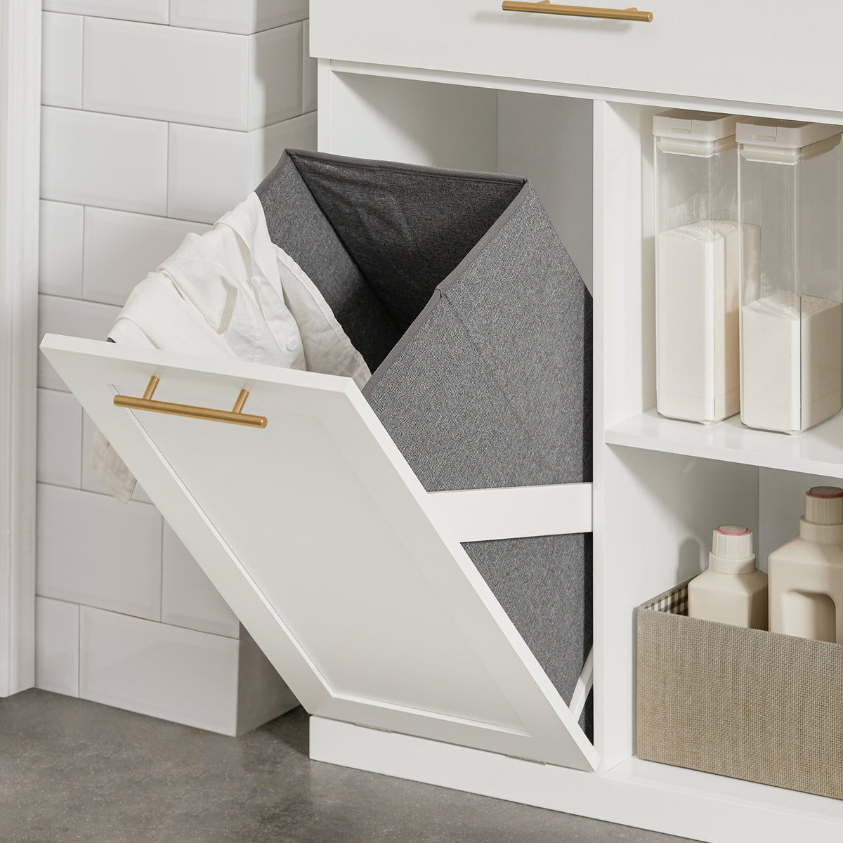 SoBuy BZR66-W, Laundry Basket Laundry Cabinet Bathroom Cabinet Storage Cabinet, White