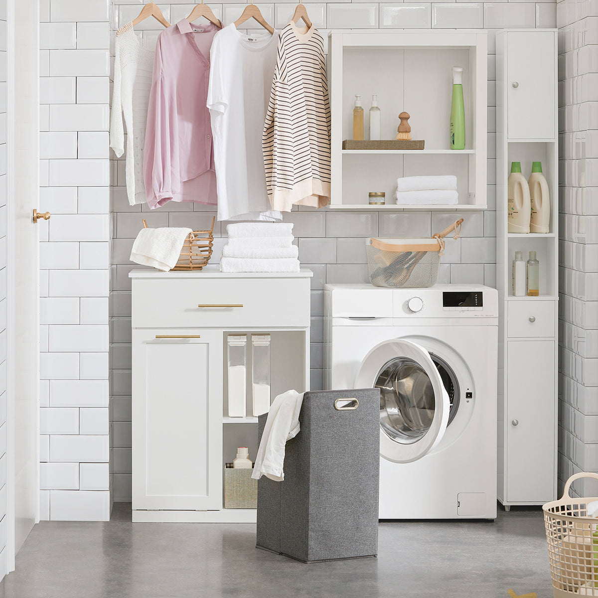 SoBuy BZR66-W, Laundry Basket Laundry Cabinet Bathroom Cabinet Storage Cabinet, White