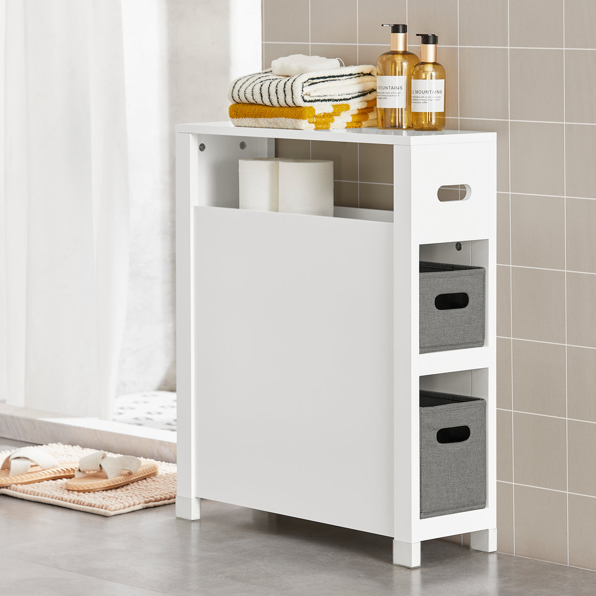 SoBuy BZR83-W, Bathroom Cabinet Storage Cabinet Bathroom Toilet Paper Roll Holder, White