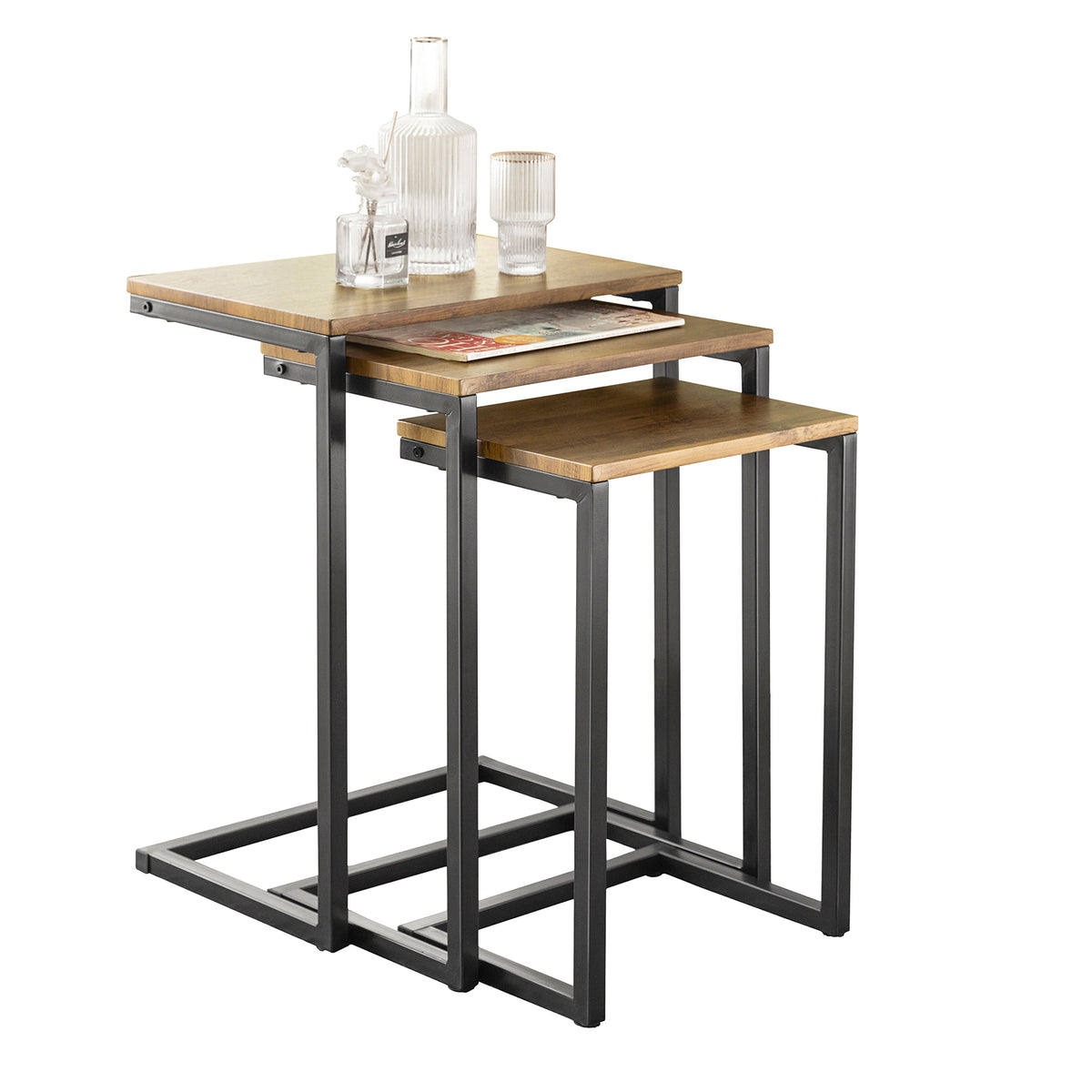 SoBuy FBT102-F, Nesting Tables Set of 3 Coffee Tables Living Room Stacking Side Tables, Brown