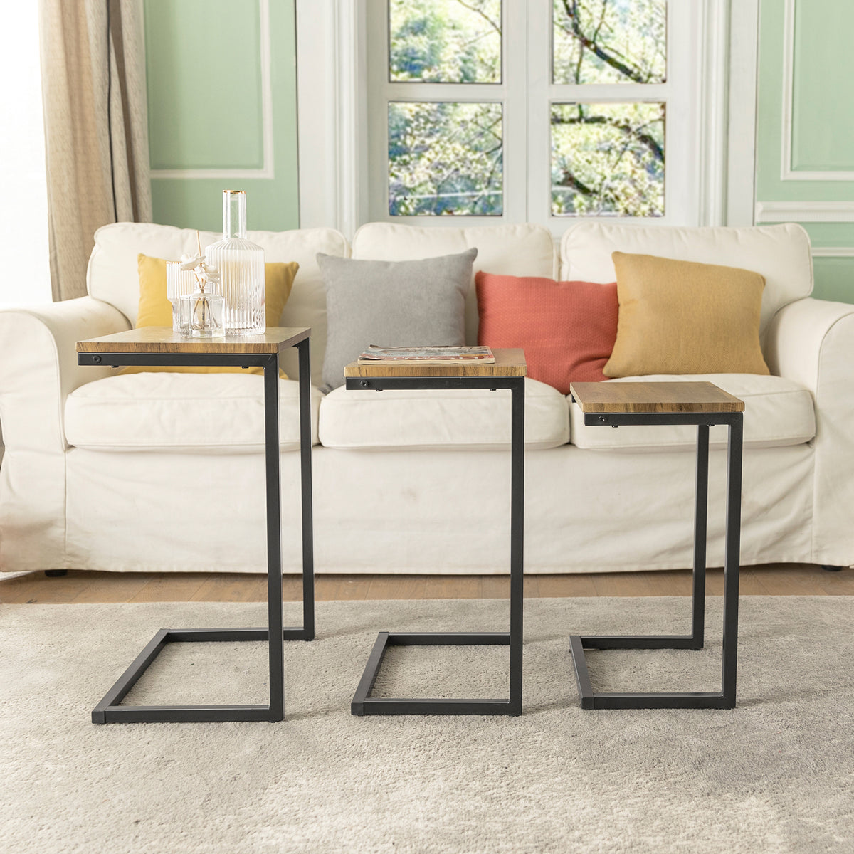 SoBuy FBT102-F, Nesting Tables Set of 3 Coffee Tables Living Room Stacking Side Tables, Brown
