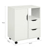 Sobuy FBT105-W, Printer Cabinet with 2 Drawers and 1 Door Under Desk Storage on Wheels Mobile Filing Cabinet Small Office Storage Unit White 60x35x70cm