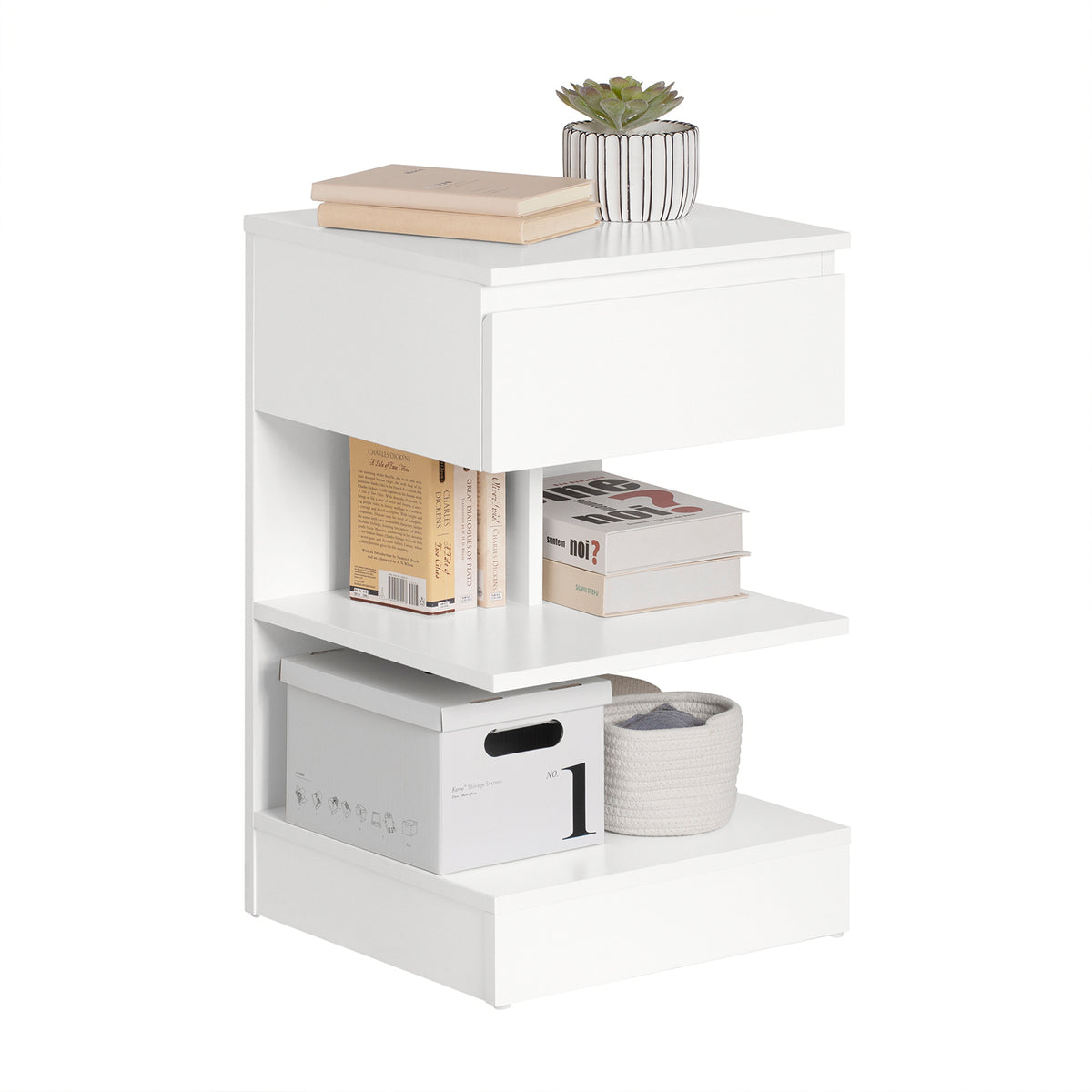 SoBuy FBT49-W, Side Table Night Stand Bed Sofa Table with 1 Drawer and 2 Shelves, White