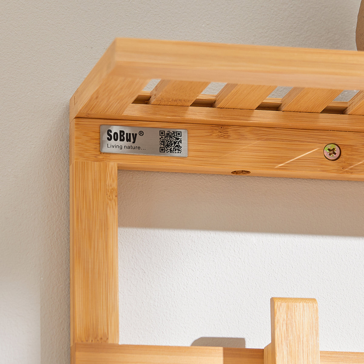 SoBuy FHK06-N, Bamboo Wall Coat Rack with 6 Hooks, Bathroom Wall Towel Rack Shelf, Wood