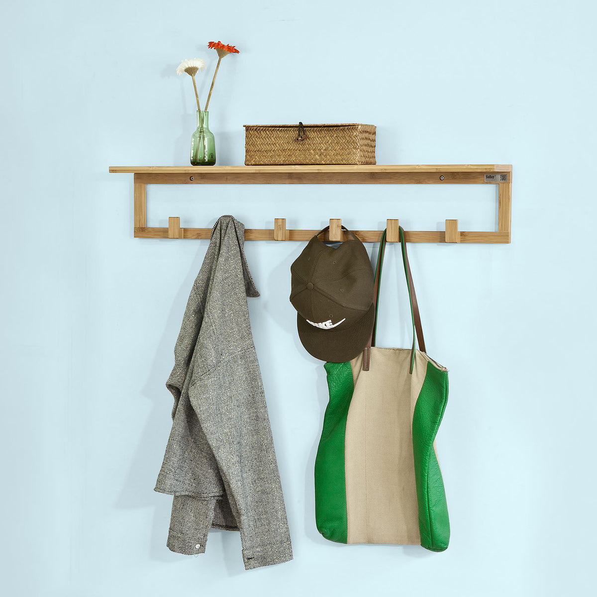 SoBuy FSR47-N+FHK06-N, Hallway Furniture Set, Shoe Bench and Wall Coat Rack, Wood