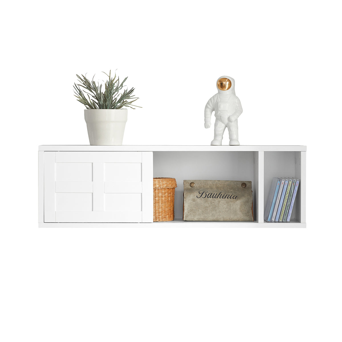 SoBuy FHK18-W white wall mounted cabinet with sliding doors white background