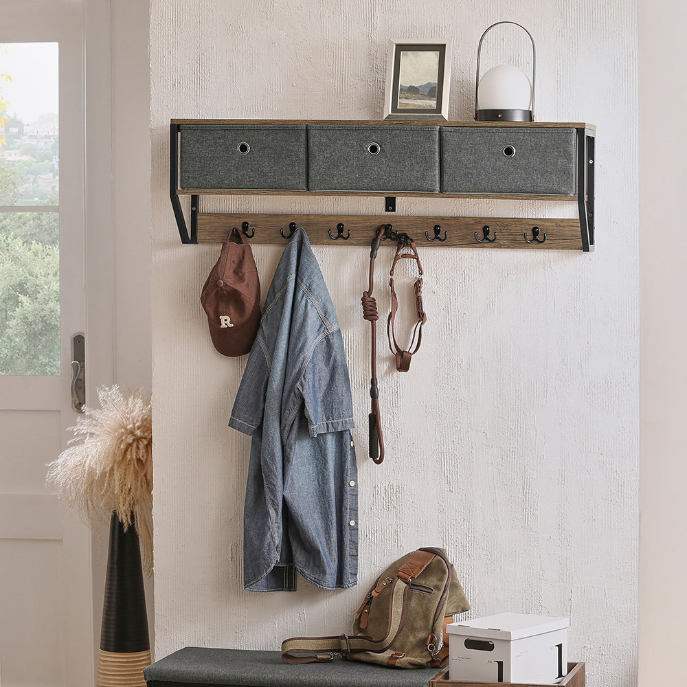 SoBuy FHK26-N, Wall Coat Rack Wall Shelf Wall Storage Cabinet Unit, Wood