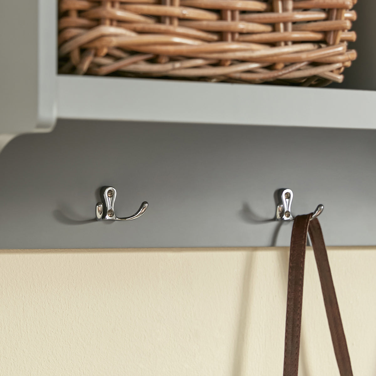 SoBuy FHK28-HG, Wall Coat Rack Wall Shelf Wall Storage Cabinet Unit with 3 Compartments 4 Hooks, Grey