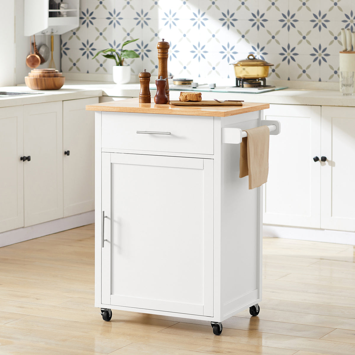 SoBuy FKW102-WN, Kitchen Trolley Cart Kitchen Storage Trolley Kitchen Cabinet Cupboard, White