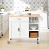 SoBuy FKW103-WN, Kitchen Storage Trolley Cart with Rubber Wood Worktop on Wheels, White