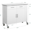 SoBuy FKW108-W, Kitchen Storage Trolley Cart Kitchen Cabinet Cupboard with Stainless Steel Worktop, White