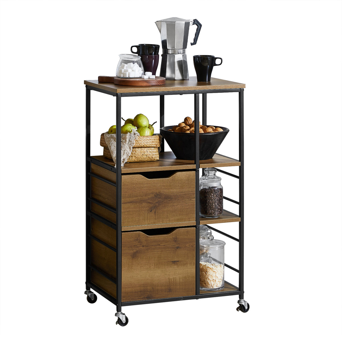 SoBuy FKW111-PF, Industrial Vintage Style Kitchen Trolley Cart Kitchen Storage Trolley, Brown