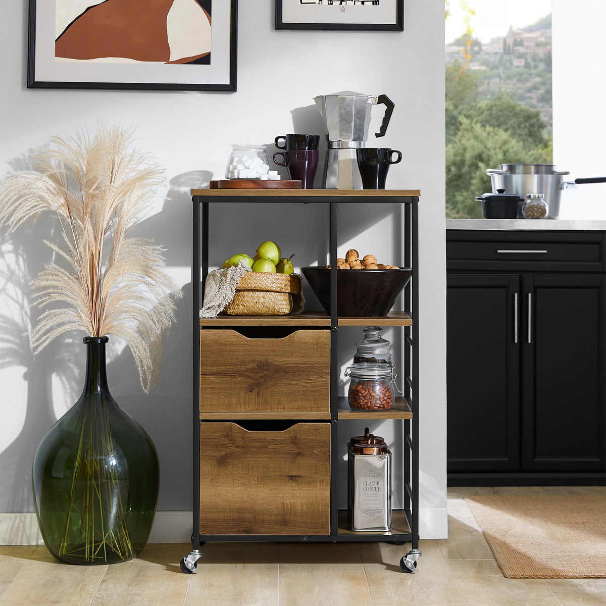 SoBuy FKW111-PF, Industrial Vintage Style Kitchen Trolley Cart Kitchen Storage Trolley, Brown