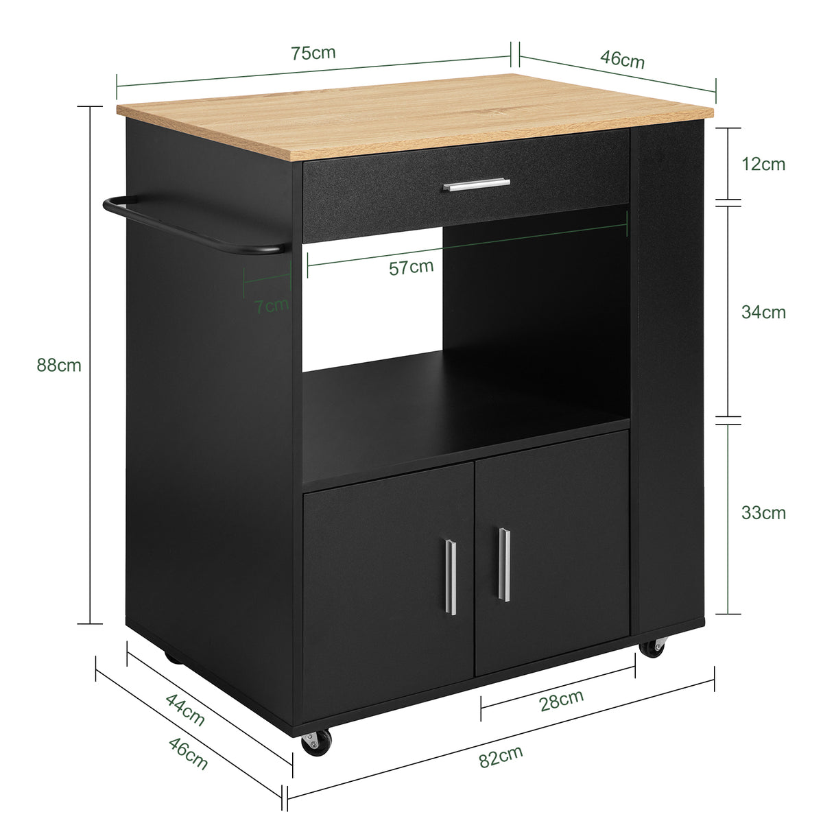 SoBuy FKW113-SCH, Kitchen Trolley Cart Storage Trolley Serving Trolley Kitchen Cabinet, Black