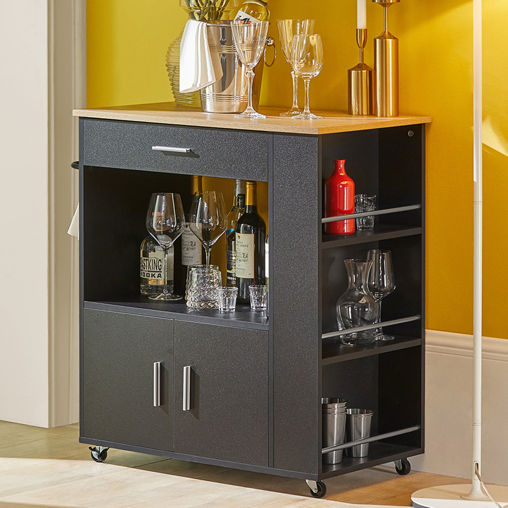 SoBuy FKW113-SCH, Kitchen Trolley Cart Storage Trolley Serving Trolley Kitchen Cabinet, Black