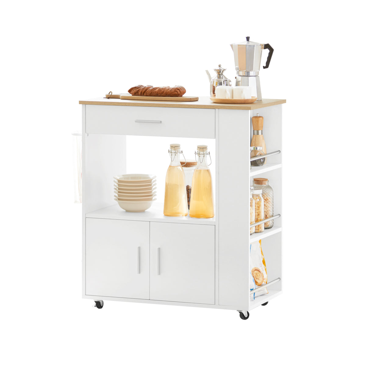 SoBuy FKW113-WN, Kitchen Trolley Cart Storage Trolley Serving Trolley Microwave Cabinet, White