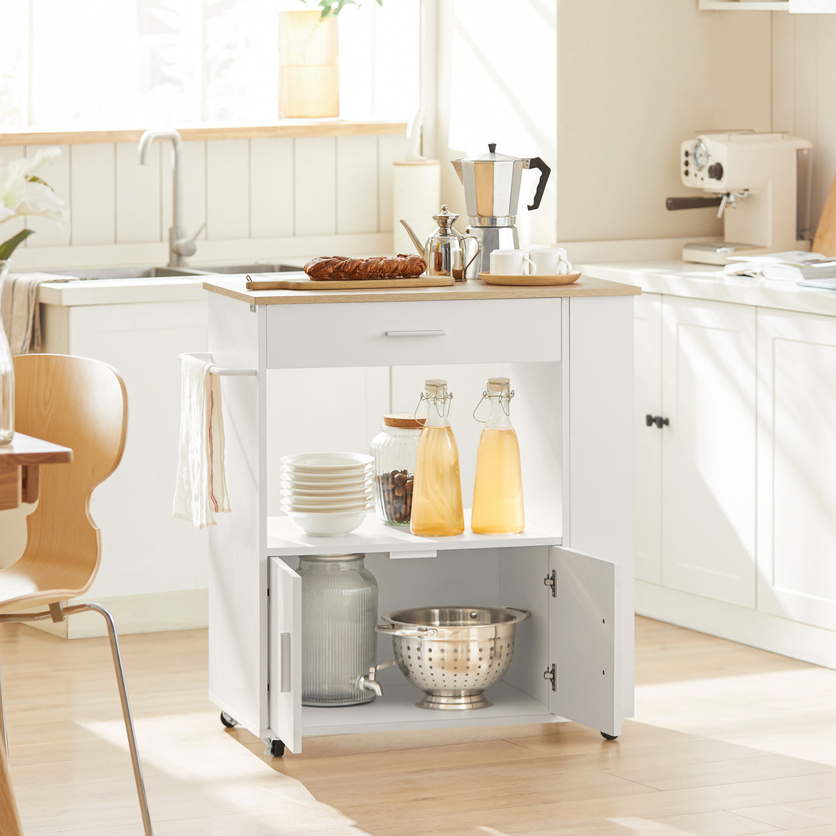 SoBuy FKW113-WN, Kitchen Trolley Cart Storage Trolley Serving Trolley Microwave Cabinet, White
