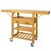 SoBuy FKW25-N, Extendable Bamboo Kitchen Trolley Cart with 2 Folding Hinged Side Boards, Wood