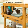 SoBuy FKW25-N, Extendable Bamboo Kitchen Trolley Cart with 2 Folding Hinged Side Boards, Wood