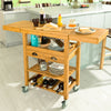 SoBuy FKW25-N, Extendable Bamboo Kitchen Trolley Cart with 2 Folding Hinged Side Boards, Wood
