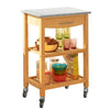 SoBuy FKW28-HG, Bamboo Kitchen Storage Trolley Cart with Grey Marble Countertop, Grey