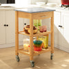 SoBuy FKW28-HG, Bamboo Kitchen Storage Trolley Cart with Grey Marble Countertop, Grey