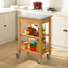 SoBuy FKW28-HG, Bamboo Kitchen Storage Trolley Cart with Grey Marble Countertop, Grey