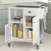 SoBuy FKW37-W, Kitchen Storage Serving Trolley Cart with Stainless Steel Worktop & Cupboards, White