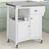 SoBuy FKW37-W, Kitchen Storage Serving Trolley Cart with Stainless Steel Worktop & Cupboards, White
